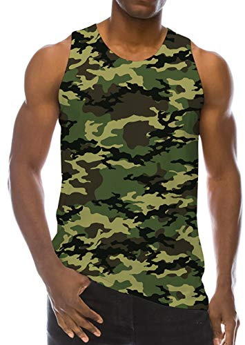 Loveternal Camuflaje Camiseta sin Mangas Hombre Tank Top 3D Impresa Camo T-Shirt Casual Chaleco XXL
