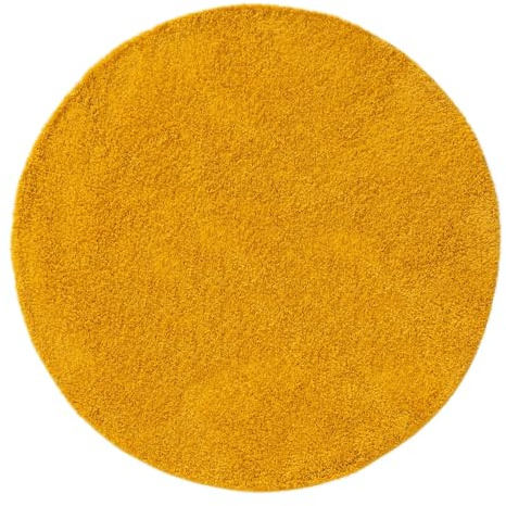 benuta Basic Hochflorteppich Soho - gelb ø 80 cm rund - Kuschelig Weicher Teppich im Minimalistischen Look - Pflegeleicht - Fußbodenheizung Geeignet