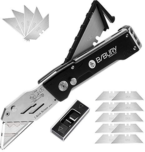 BIBURY Professional Taglierino, Coltello Taglierino, Coltello con 15 Lame in Acciaio Inox Extra SK5, Cutter con Maniglia Antiscivolo