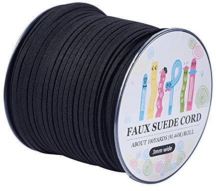 Cheriswelry Cordoncino piatto in finta pelle scamosciata, lunghezza 77,6 m, 3 mm, colore nero, piatto, per lavori fai da te, gioielli e braccialetti