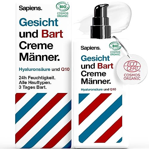 Sapiens Barbershop BIO Gesichtscreme Männer 80 ml - Q10 und Hyaluronsäure Feuchtigkeitscreme Gesicht - Natürliche und Vegane, Nacht und Tages Creme - Made in France Face Moisturizer
