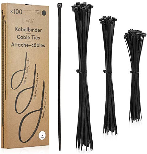 Set serre-câbles noir: 100 serre-câbles noirs en 3 tailles - Attache câble collier, Cable Management - Serre-cables 200mm, 300mm, 400mm - LIVAIA