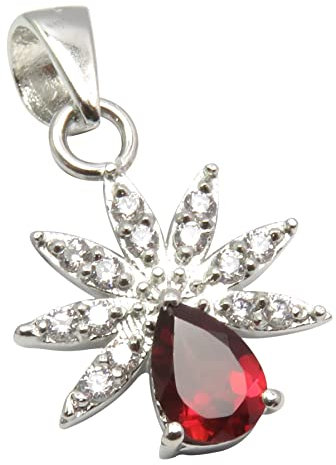 SilverStarJewel Roter Tropfen Granat Anhänger 2,2 cm 925 Sterling Silber Kunstgeschenk Januar Geburtsstein
