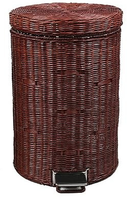 Wicker Trash Can with lid Bathroom, Slow Down Silent Pedal Garbage Bin with Lid, Removable Liner Bucket Wastebasket, Round Rattan Garbage Can Trash Bin, for Bathroom Living Room Kitchen (Color : brow