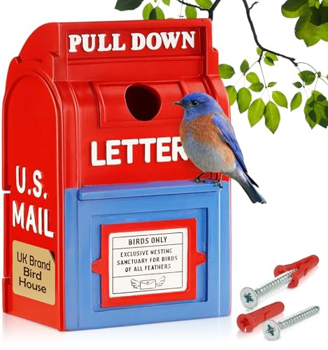 Muldale US Briefkasten Vogelhaus - Traditioneller amerikanischer Briefkasten Rotkehlchen Nistkasten - Vogelkästen - UV-beständiges Harz Nisthaus