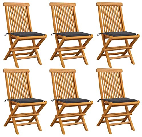 BUKSCYJS StapelstüHle,Hochlehner Gartenstuhl GartenstüHle Mit Anthrazit Kissen 6 STK. Massivholz Teakgeeignet FüR Wohnzimmer, Schlafzimmer, GäRten, Balkone, Terrassen