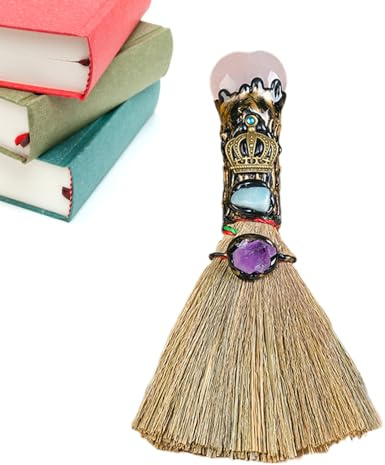 Whrcy - Adornos de bruja de , adornos de escoba | Adornos de escoba de en forma de corazón - Escoba de bruja artesanal de piedras preciosas para decoración del hogar,
