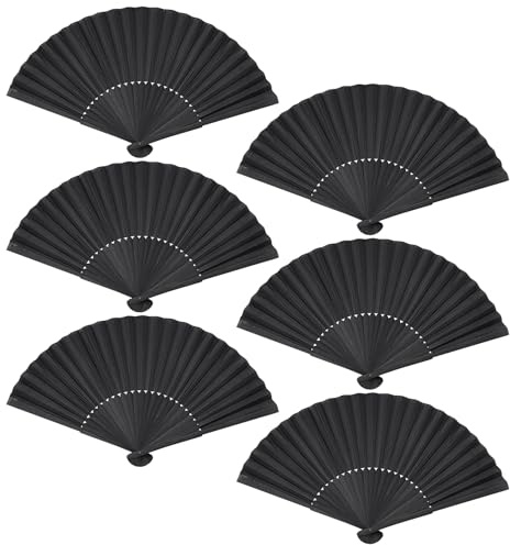 Yolyoo 6 Stück Handfächer Faltbare Fächer Silk Handfächer Hochzeitsfächer Dekoration Faltfächer Chinesischer handfächer Fan für Männer Damen Hochzeit Party Geschenke, Dekoration (6)