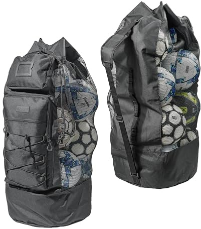 Fitdom Heavy Duty Large Soccer Mesh Equipment Ball Bag w/Adjustable Shoulder Strap Design for Coach. 2 Front Pockets for Sporting Accessories. Best for All Outdoor & Water Gears