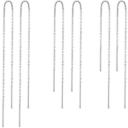 3 Paare Elegant Damen Quaste Durchzieher 925 Sterling Silber Ohrhänger Ohrringe Ohrgehänge Ohrschmuck,925 Silber Ohrhänger, Kettendesign Edelstahl Faden Ohrhänger Langkettige Ohrringe 9CM 14CM 18CM