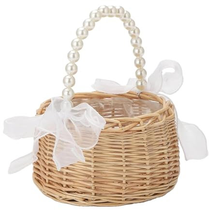 Panier en osier avec poignée – Panier à fleurs en forme de nœud pour mariage | Panier de Pâques en rotin tissé à la main, décoration de mariage romantique pour fleurs, pétales de