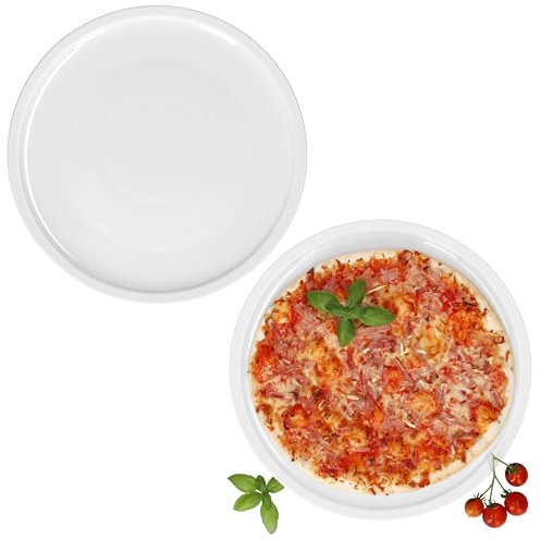 MamboCat Set di 2 piatti per pizza bianco XXL, Ø 33,5 cm, per 2 persone, grandi piatti per pizza in porcellana, piatti piani XXL, piatti da portata