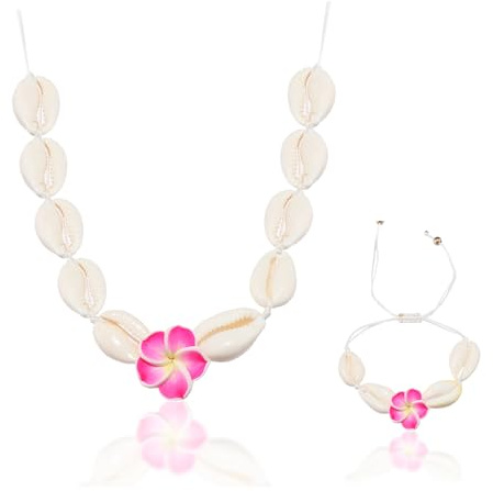 Gkaopi Schmuckset für Damen Muschel 2 Stück Muschelkette Und Blume Muschelarmband Boho Strand Schmuck Verstellbares Geschenk für Frauen Party Geburtstagsgeschenk Frauen Mädchen FS