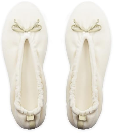 GLOVE STORY Pantuflas Bailarina de Interior para Mujer en Terciopelo con Suela de Cuero Suave - Material Suave y Cómodo - Pantuflas Bailarina Suaves para Mujer - Hechas a Mano (Beige M)