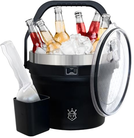 Insulated Ice Bucket with Lid & Scoop-XL Double-Walled, bar Essentials for Entertaining, Holiday Party, Stainless Steel Wine Chiller, Beverage Tub with Handle, Bottle Opener, Great Gift (Black)