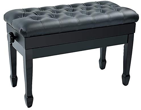Verstellbare Klavierbank Hocker mit großem Stauraum in schwarzem PU-Leder und massivem Holz im Vintage-Stil
