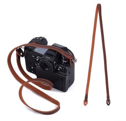 NICENEEDED Camera Shoulder Neck Strap, Brown Leather Camera Straps, Adjustable Length Vintage Neck Shoulder Slim Camera Strap Suitable for Mirrorless Compact Cameras