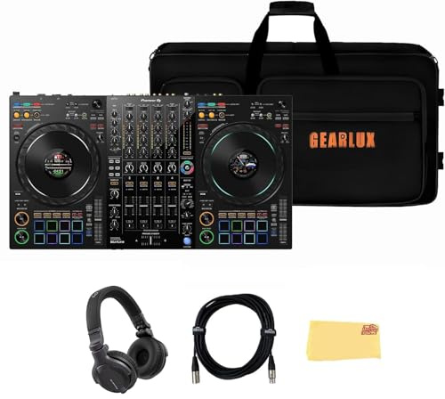 Pioneer DJ DDJ-FLX10 4-Channel Professional DJ Controller - Black Bundle with Carrying Case, HDJ-CUE1 Headphones, XLR Cable, and Austin Bazaar Polishing Cloth