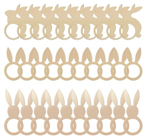 Kapokr 30 Stück Osternhase Serviettenhalter aus Holz Hasenohren Serviettenringe Niedlich Ostern Serviettenringe für FrüHling Osterfeier, DIY Basteln Ostern Dekoration Zubehör (3 Stile)