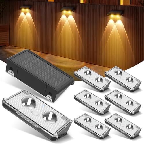 UNBON 8 Pezzi Lampada Solare da Esterno 3 Modalità Applique Solare da Esterno IP65 Impermeabile Luci Solari da Parete Lampade Solari per Muro Patio Recinzione Luce Calda Luce Fredda 3000K/4000K/6000K