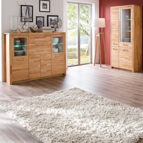 Lomadox Esszimmermöbel Set Esszimmer, Kernbuche massiv geölt keilgezinkt, 2-teilig, Echtholz/Massivholz, 1 Highboard, 1 Vitrine, inkl. LED-Beleuchtung