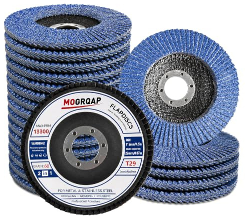 MOGRQAP 20 Stück 115mm Fächerscheiben, Feine Oberfläche Fächerschleifer 60 Korn Winkelschleifer Chleifmopteller Schleifscheiben Flap Disk für Metall Holz Stahl