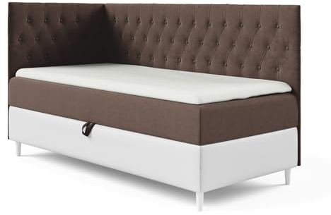 MEBLINI Kinderbett mit Bettkasten - Gepolstert Einzelbett mit Matratze - Polsterbett mit Stauraum - Bett mit Kopfteil - Stauraumbett - Filippo 3-90x200 Links - H3/Braun Samt
