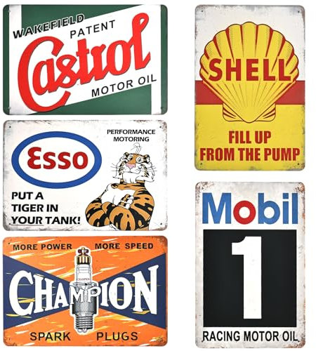 Bssmmai Set di 5 targhe in metallo per garage, stile retrò e vintage