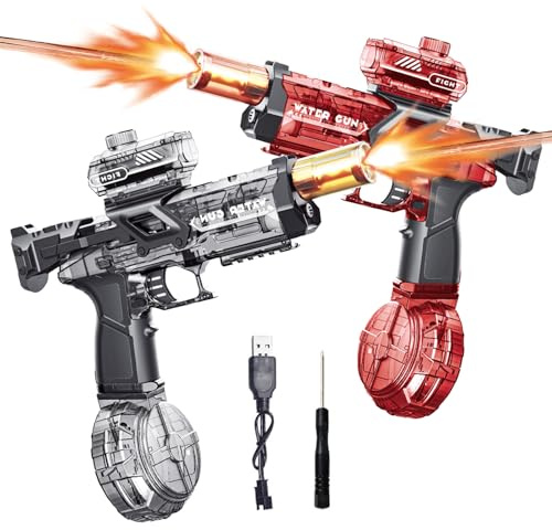 Wasserpistole Elektrisch für Kinder Erwachsene, Elektrische Wasserpistole mit Blitzeffekten und Recoil, 10m Reichweite, 480ML Kapazität, Automatische Wasserpistole (Schwarz+Rot)