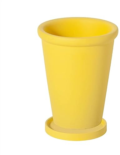 Vasi da fiori alti in ceramica gialla con vassoio, vasi rotondi in tinta unita per casa, ufficio, giardino e balcone, dimensioni medie con lati spessi