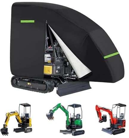 Housse de pelleteuse, pour mini-pelleteuse, 800 à 1600 kg, imperméable, en tissu Oxford 210D, avec fermeture éclair, bandes réfléchissantes, ourlet élastique, protection UV (noir)