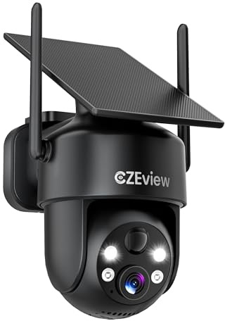 CZEview 2K HD Überwachungskamera Aussen Akku Solar, Outdoor Kamera | 100% kabellos, 2K HD, Nachtsicht, Bewegungsalarme, PTZ 360°, wetterfest, lange Akkulaufzeit, einfache Install.