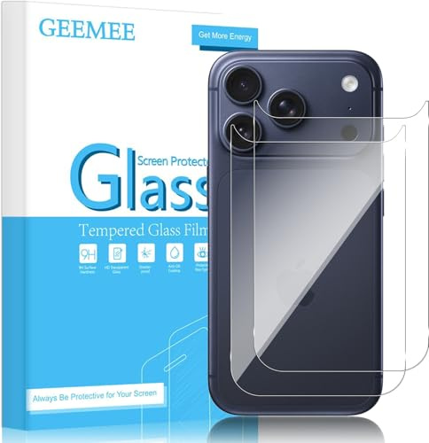 GEEMEE für iPhone 17 Pro Hinten für Panzerglas Schutzfolie, 2 Stück 9H Härte Filmhärte Gehärtetem Schutzglas, Anti-Bläschen Anti-Fingerabdruck Anti-Öl Displayschutzfolie - Transparent