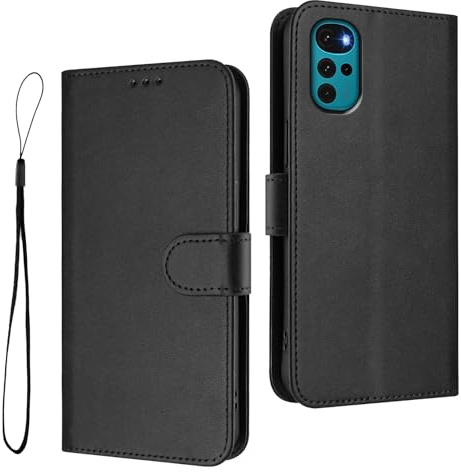 HAOYE Funda de Cuero para Motorola Moto G22, Funda Cartera con Cierre Magnético/Ranura para Tarjetas, Carcasa con Protección RFID y Soporte Plegable - Negro