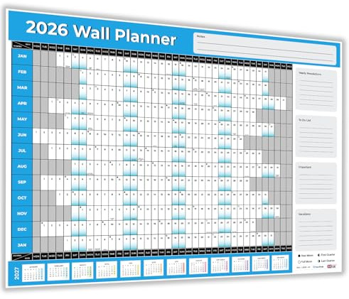 Year Planner A3 Wall planner 2026 UK Annual calendar 2026 13 months to View for Home Office Work School with Papa prints