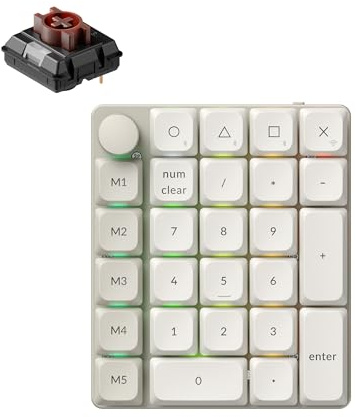 Keychron K0 Max QMK Wireless Number Keypad, Low-Profile RGB Backlit(Hot-Swappable) Brown Switch Keypad, 2.4 GHz & Bluetooth 5.3 Connection, 1000Hz Numeric Keypad - Retro Version White