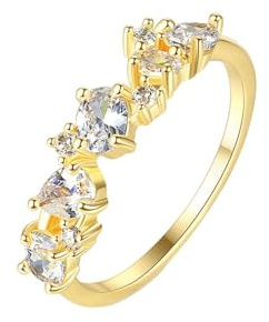 Ayoiow Goldene Verlobungsringe 14K Gelbgold, Elegant Labordiamant und Moissanit Vorsteckring Gelbgold 585, Ring 585 Gold Damen