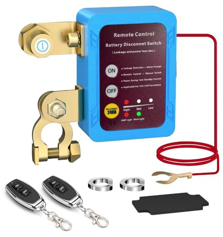 RNPKZ Drahtloser Ferngesteuerter Auto Trennschalter, 240A Batterietrennschalter 12V mit Fernbedienung, Batterie Kill Switch Anti-Diebstah, Automatische Abschaltung Schalter für Auto RV, LKW, ATV, Boot