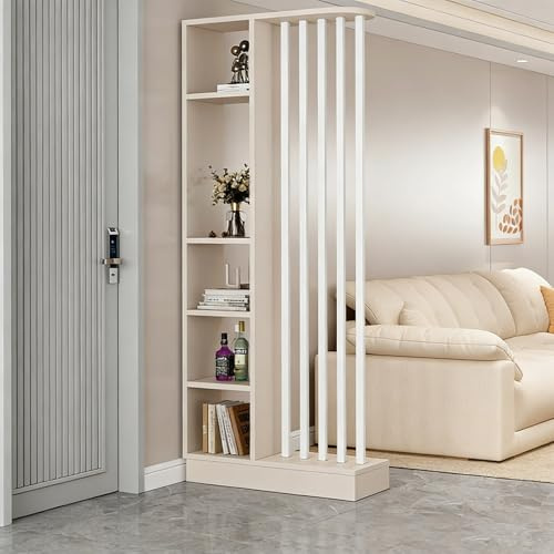 Yidlkecqey Divisorio con scaffali portaoggetti, Pannello divisorio autoportante per Privacy, Pannello E0 da 16 mm & Struttura in Acciaio(Khaki Gray+White,80x24x202cm/31.5x9.4x79.5in)