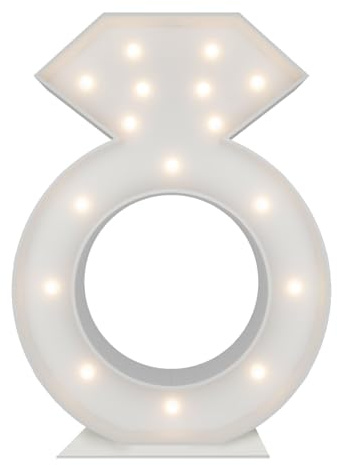 3FT Tall Marquee Light Up Diamond Ring Large DIY Mosaic Balloon Rings Frame Pre Cut Kit for Bridal Shower, Engagement, Wedding Proposal Decorations Party Backdrop Decor