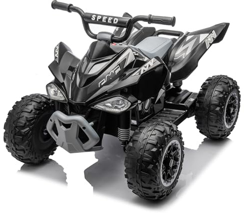 LALAHO Quad elettrico per bambini, 12 V, veicolo per bambini, con fari a LED, musica e clacson, auto elettrica con 4 ruote antiscivolo e avvio lento, per bambini da 3 a 8 anni (nero 1)