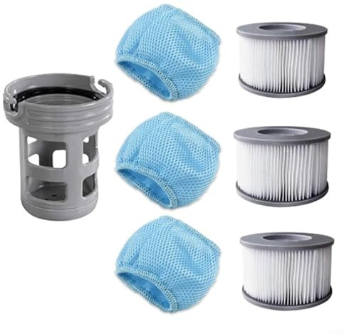MoSundi Lot de 7 filtres de rechange pour Miweba pour spas gonflables MSPA, avec support de support et sacs en maille, accessoires de filtration réutilisables en PVC