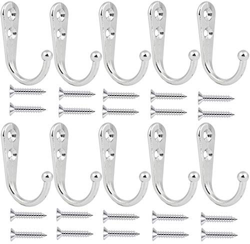 Umsole Kleiderhaken, für Bademantel, Kleiderbügel, 10 Haken, mit 20 Schrauben, Nickel, silber