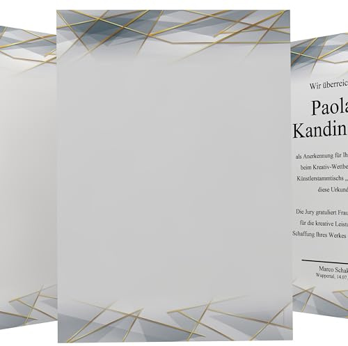 Urkundenpapier DIN A4 190g 50 Blatt „Prestige Lines“ modernes Design grau gold – beidseitig bedruckt – inkl. Textvorlagen zum Download