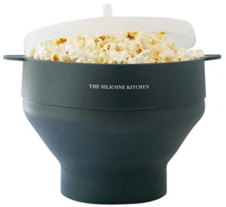 The Silicone Kitchen Silicone Microwave Popcorn Maker Collapsible Bowl, Non-Toxic, Dishwasher Safe, Dark Blue