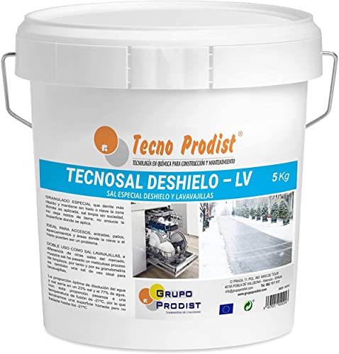 TECNOSAL Enteiser (5 kg) Streusalz zum Schmelzen von Eis und Schnee im Winter, ideal Auftausalz von Wegen, Einfahrten, Parkplätzen oder Straßen, doppelt verwendbar, Geschirrspülsalz, im Eimer