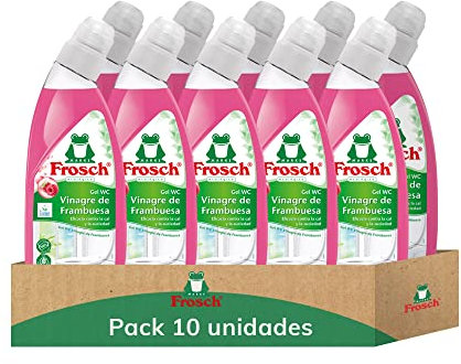 Frosch - Gel WC Ecológico, Limpiador de Cal y Residuos Para Inodoro, Higienizante con Vinagre Frambuesa - Pack de 10 Unidades x 750 ml