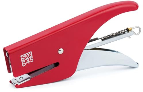 SAX Metall Hefter, Rot, für 20 Blatt, Nutzt No. 6/4 Heftklammern, Geschlossene Heftung, 45mm Tiefe, Robust & Effizient