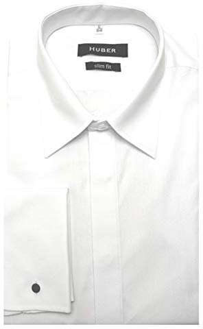 HUBER Slim Fit Herren Hemd Langarm mit Umschlagmanschetten figurbetont Weiss M