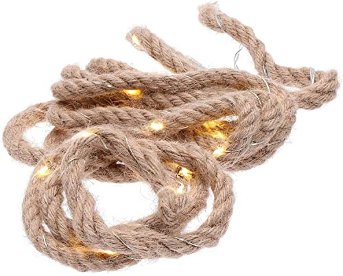 Spetebo LED Seil Lichterkette Batterie betrieben - 3m - Naturkordel mit Leuchtdraht - Juteseil Tau Weihnachtsdeko Fensterdeko für Innen Geschenkidee beleuchtet